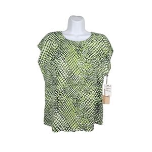 HALOGEN GEOMETRIC PRINT CAP SLEEVE BLOUSE